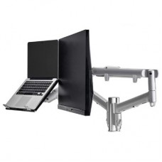 Atdec AWM Dual Arm Solution - Dynamic Arms  - 135mm post - F Clamp - Silver w/ Notebook Tray